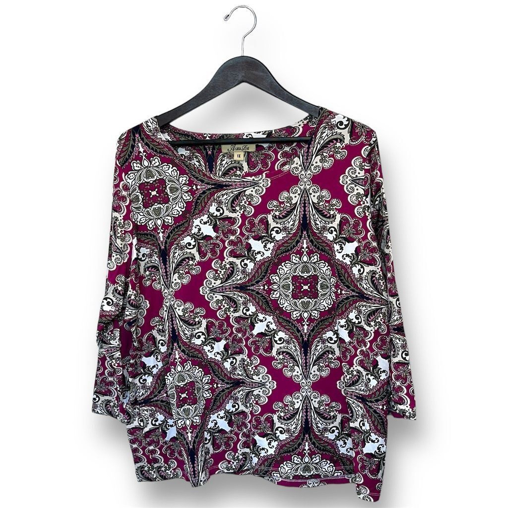 Alexa Rae Women's 1X Multicolor Floral 3/4 Sleeve Blouse Cottagecore Boho Classi